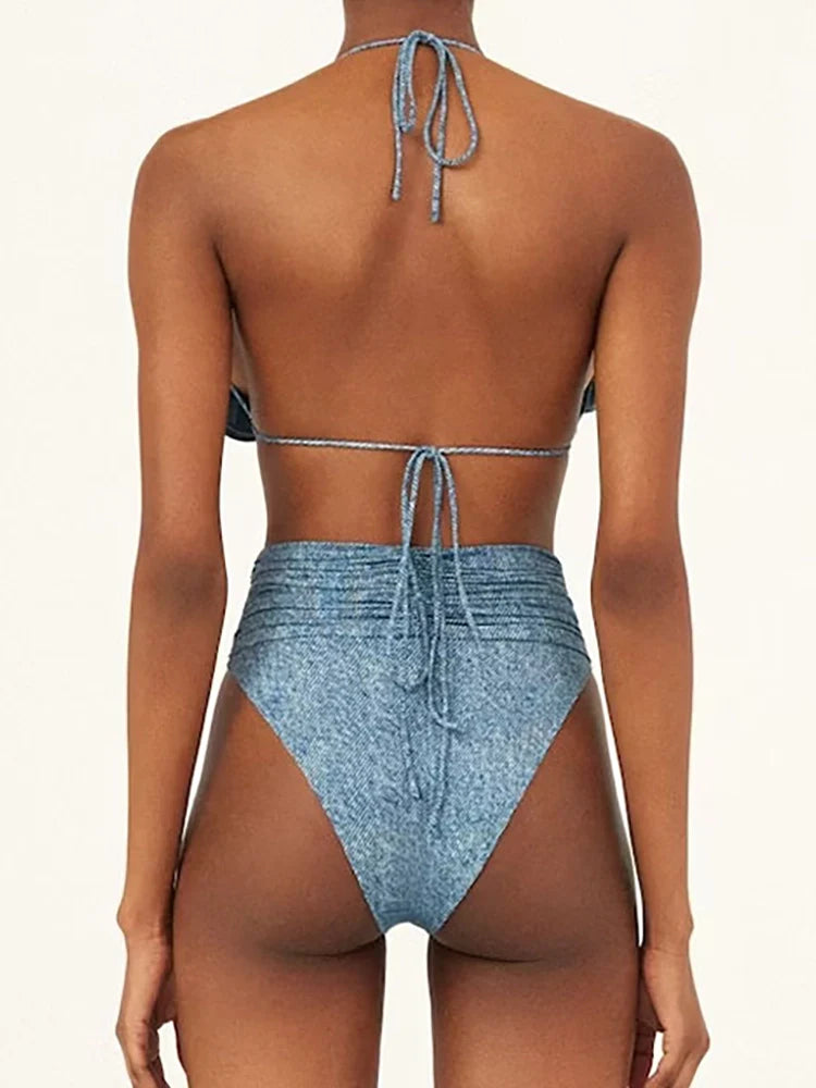 Women's floral halter bikini set — detail