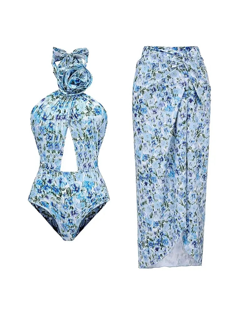 Women's floral halter and tube top swimsuit set — alternate angle