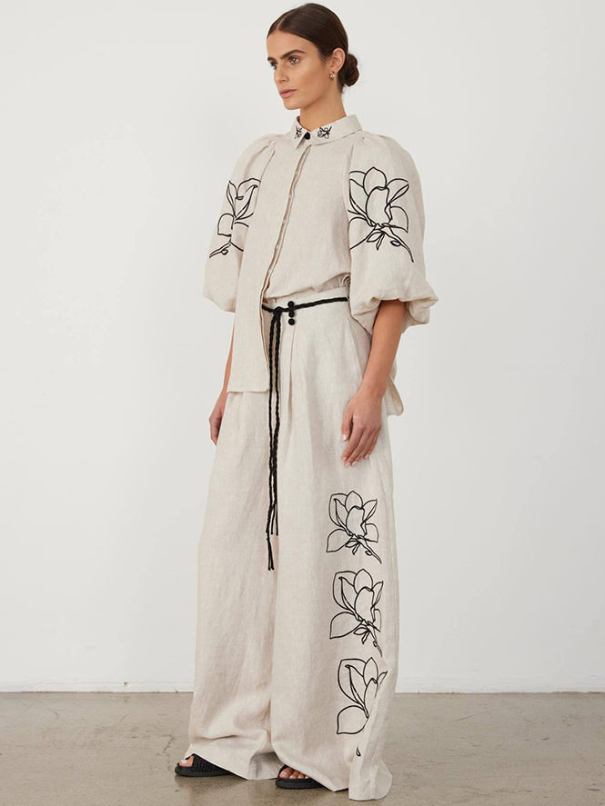 Women's Floral Linen Co-ord Set — close-up detail