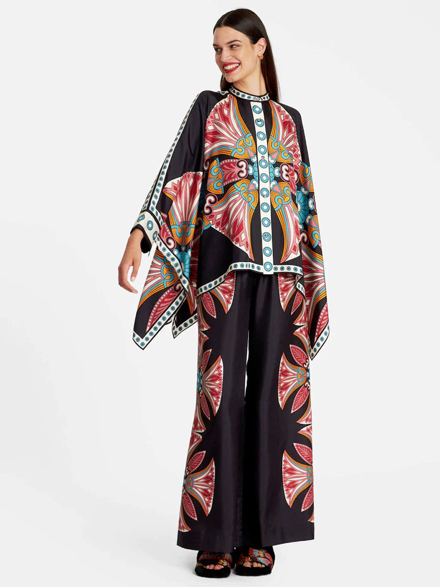 Women's Floral Print Batwing Sleeve Blouse