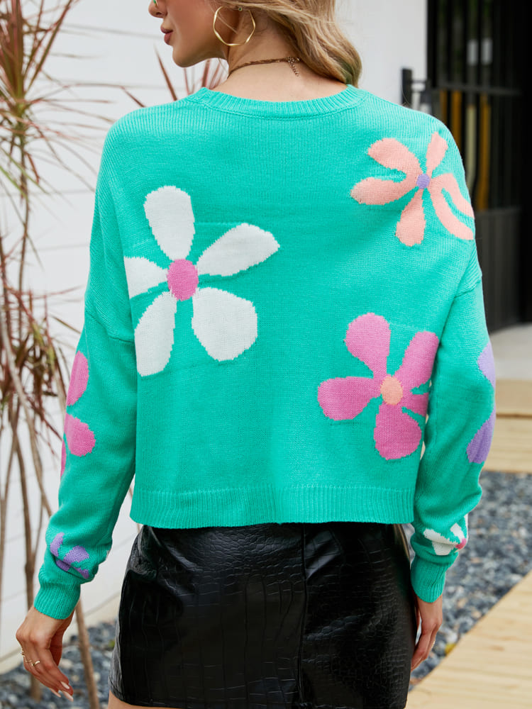 Women's Floral Print Crewneck Jumper — side detail