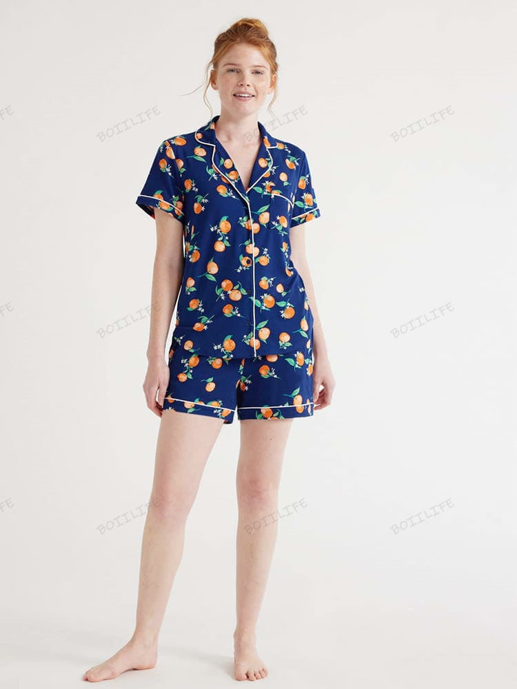 Women's Floral Print Shirt and Shorts Loungewear Set