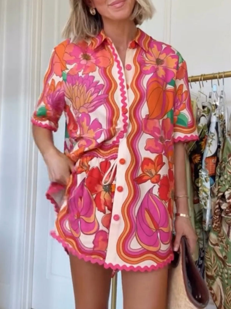 Women's Floral Print Two-Piece Shorts Set — front view