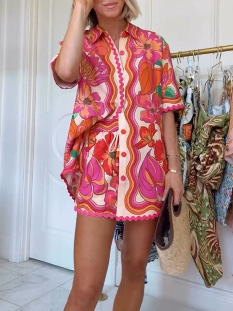 Women's Floral Print Two-Piece Shorts Set — back view