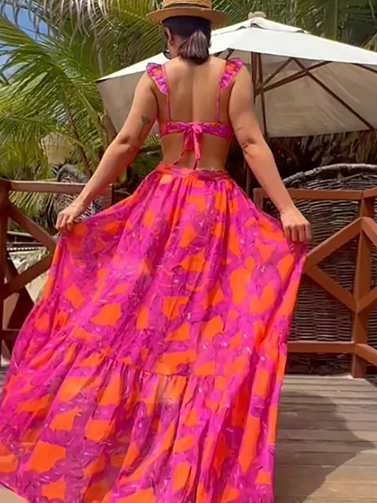 Women's floral ruffle high-waist bikini — alternate angle