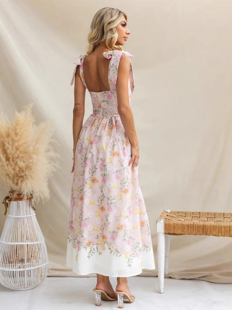 Women's floral slip midi dress — back view