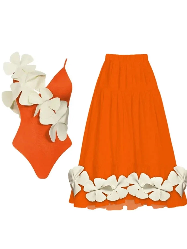 Women's floral tie-side swimsuit and wrap skirt set — alternate angle