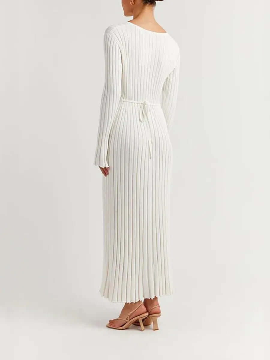 Women's V-neck flounce sleeve knit maxi dress — back view