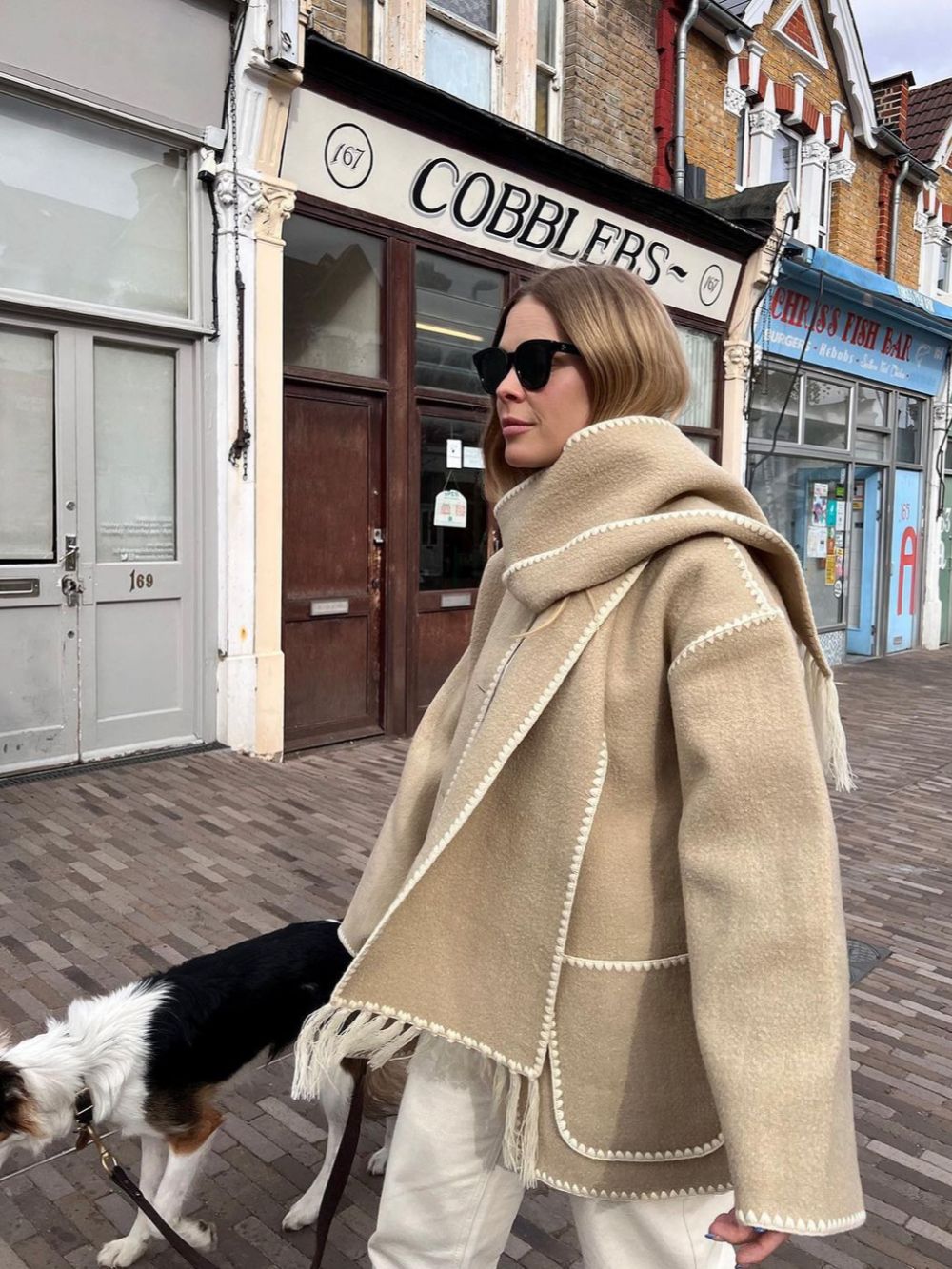 Women's draped fringed wrap jacket — lifestyle shot