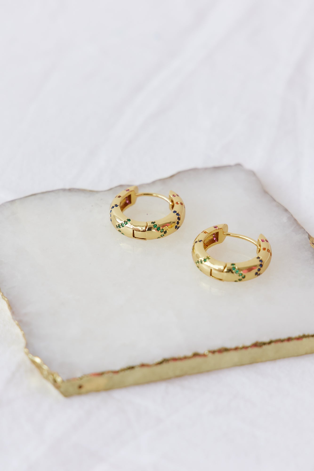Women's Gem Embellished Gold Hoops — alternate angle