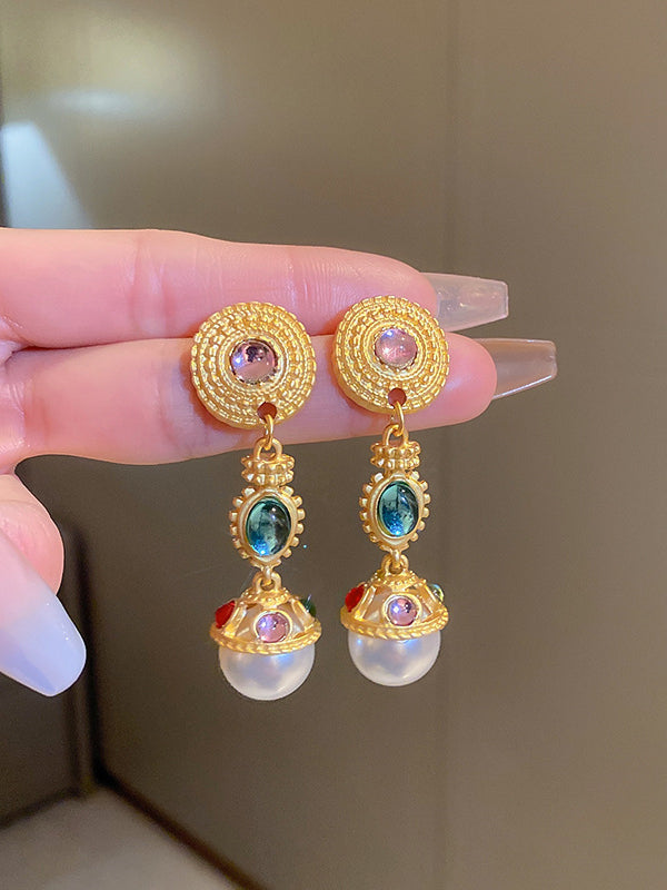 Women's Gemstone Pearl Stud Earrings — close-up detail
