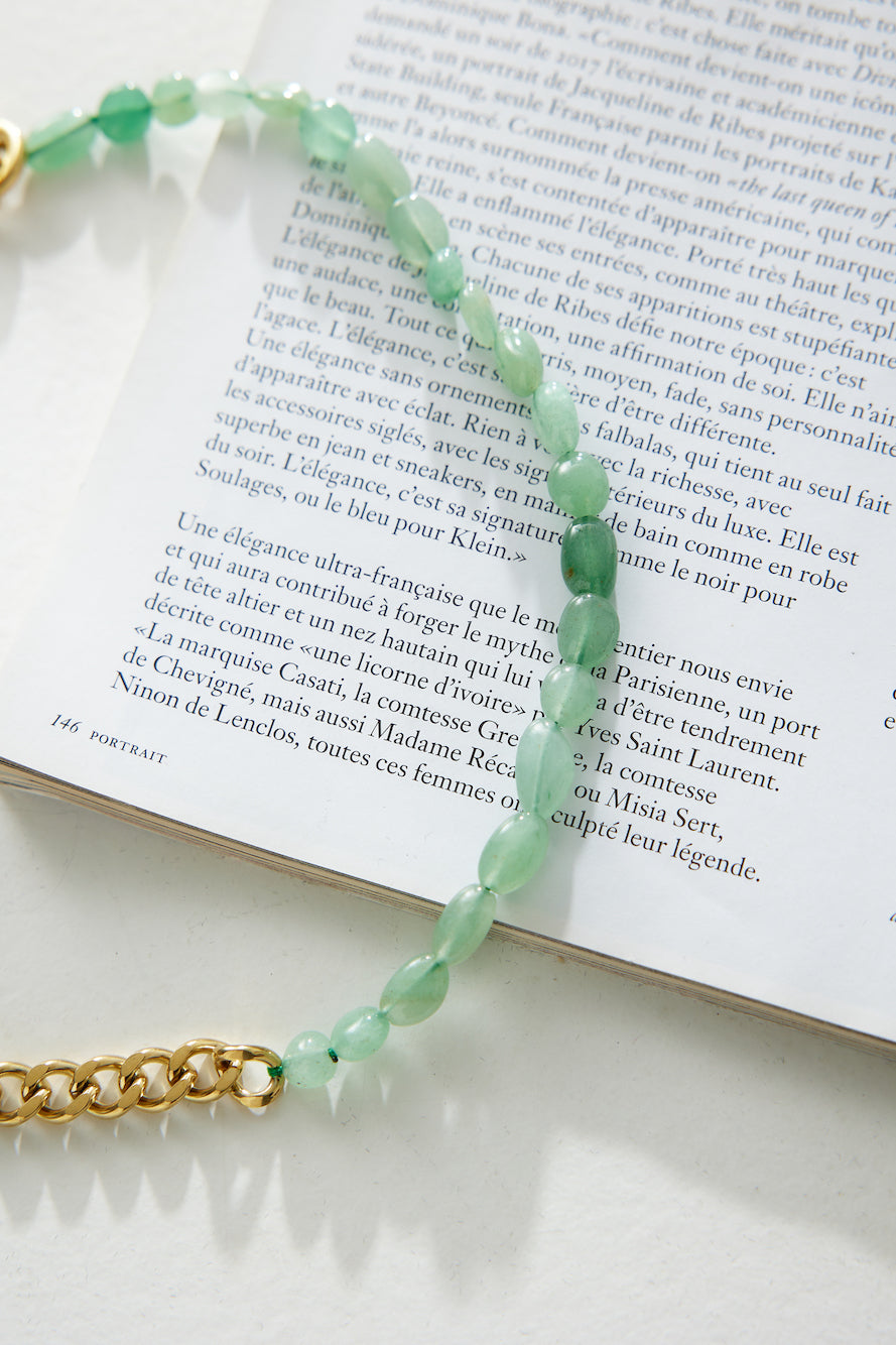 Women's gold beaded chain necklace — alternate angle