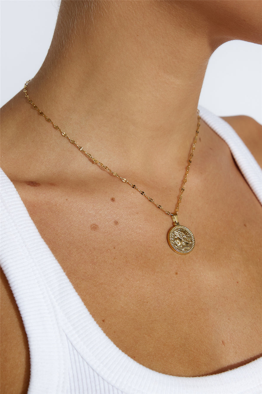 Women's gold chain drop pendant necklace — alternate angle