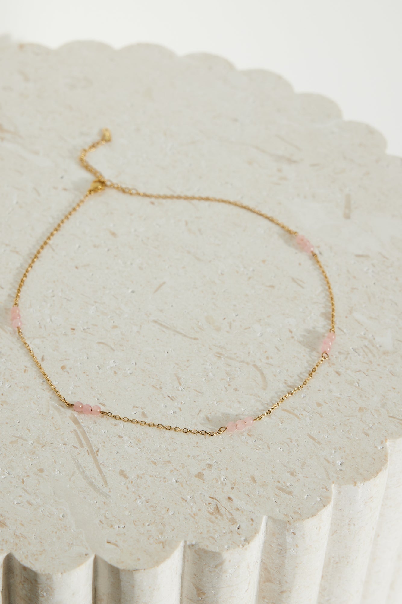 Women's gold chain pink bead necklace