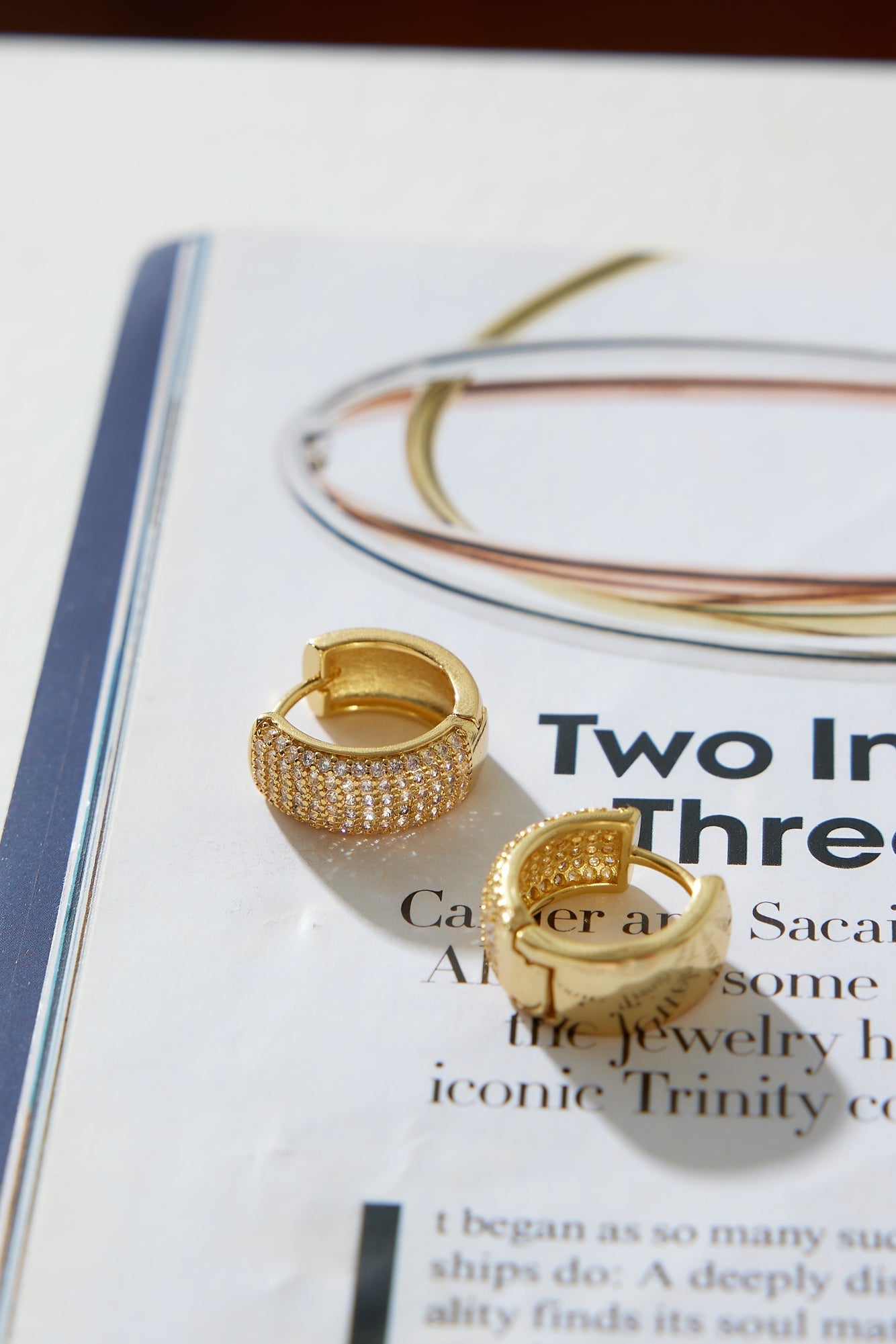 Women's gold diamante hoop earrings — alternate angle