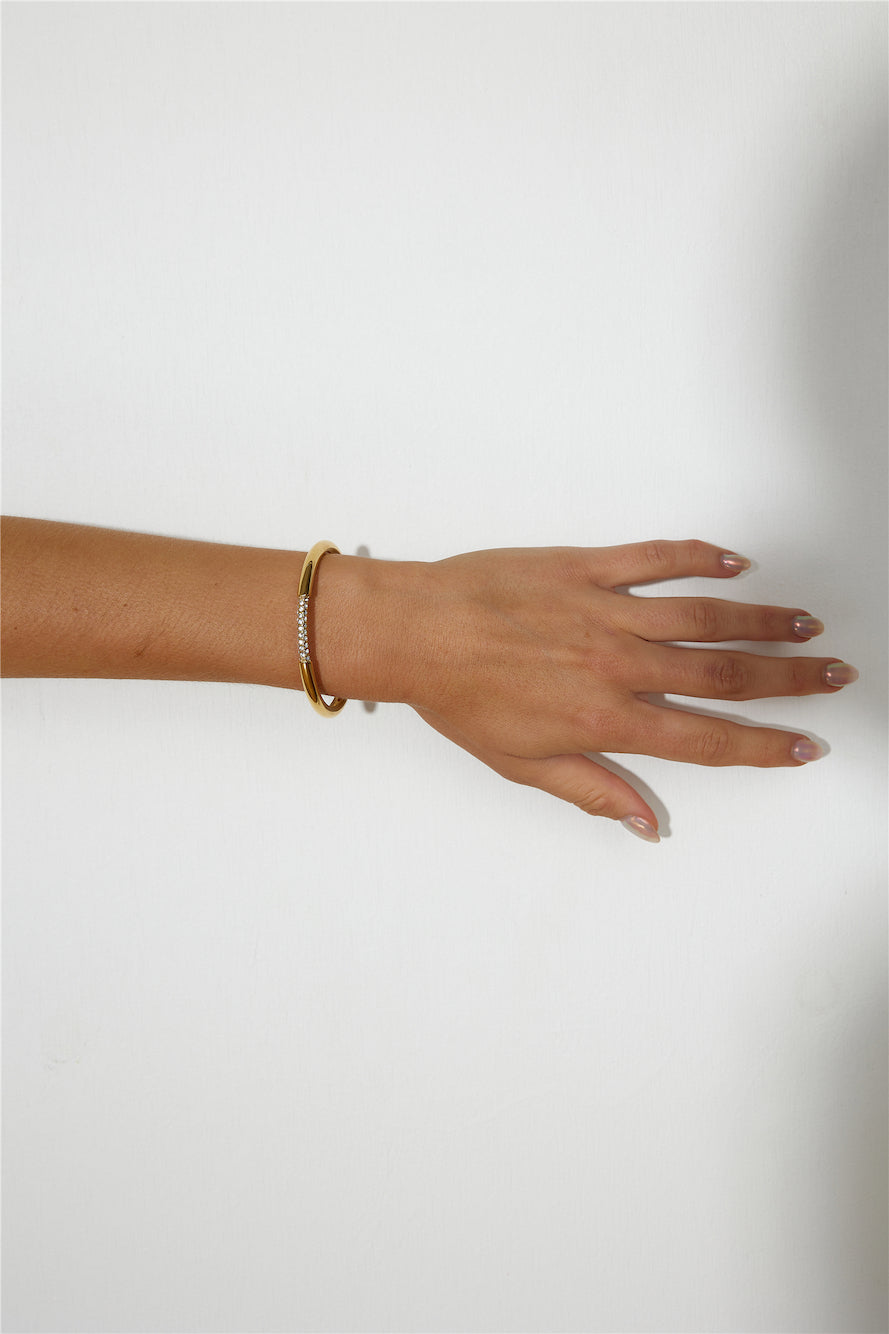 Women's gold diamante open cuff bracelet — detail view