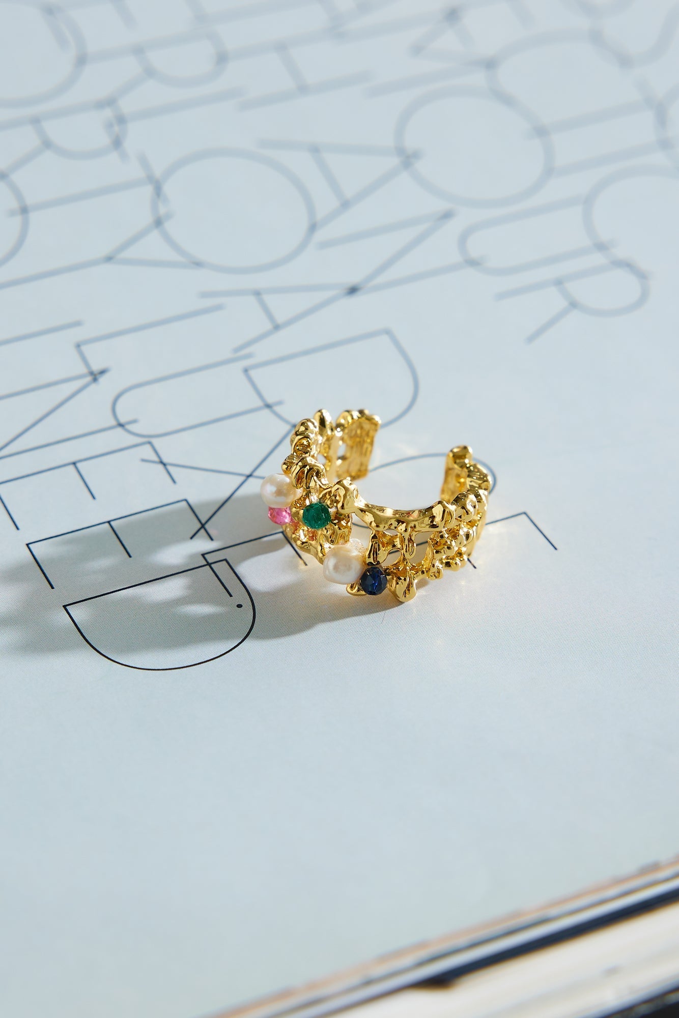 Women's gold multicolour beaded ring
