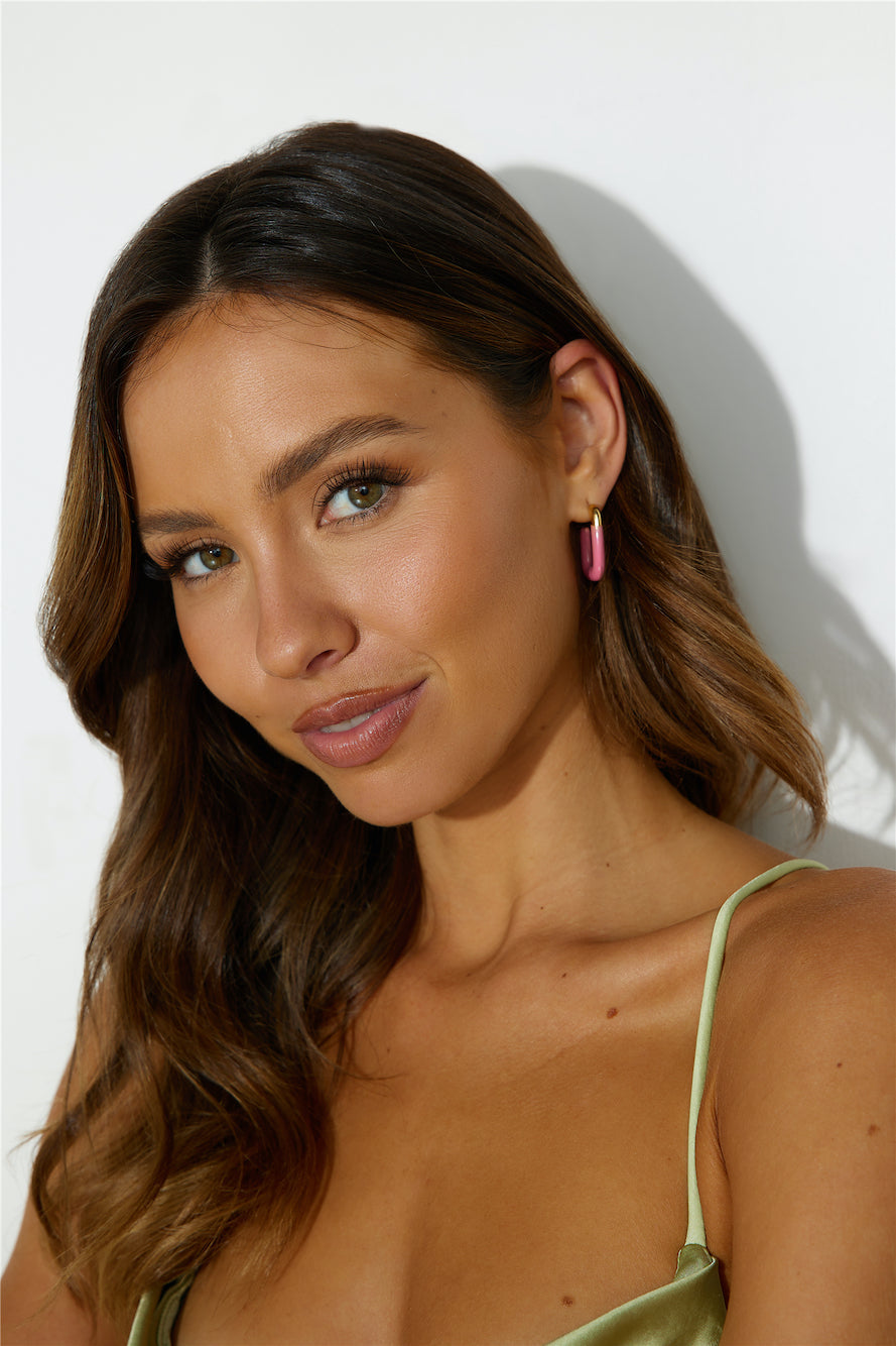 Women's gold-plated pink hoop earrings — alternate angle