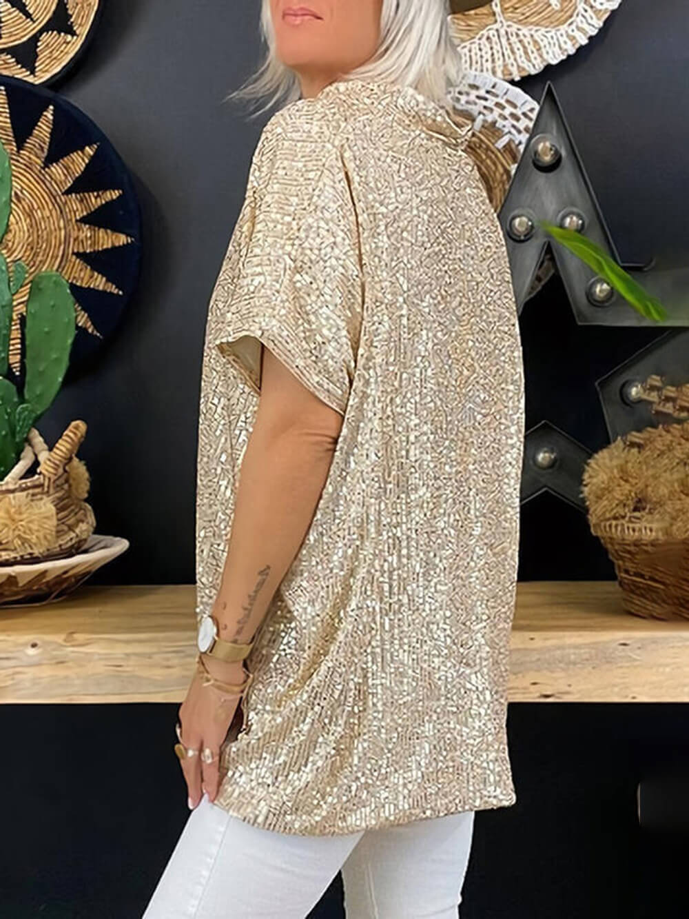 Women's gold sequin top — alternate angle