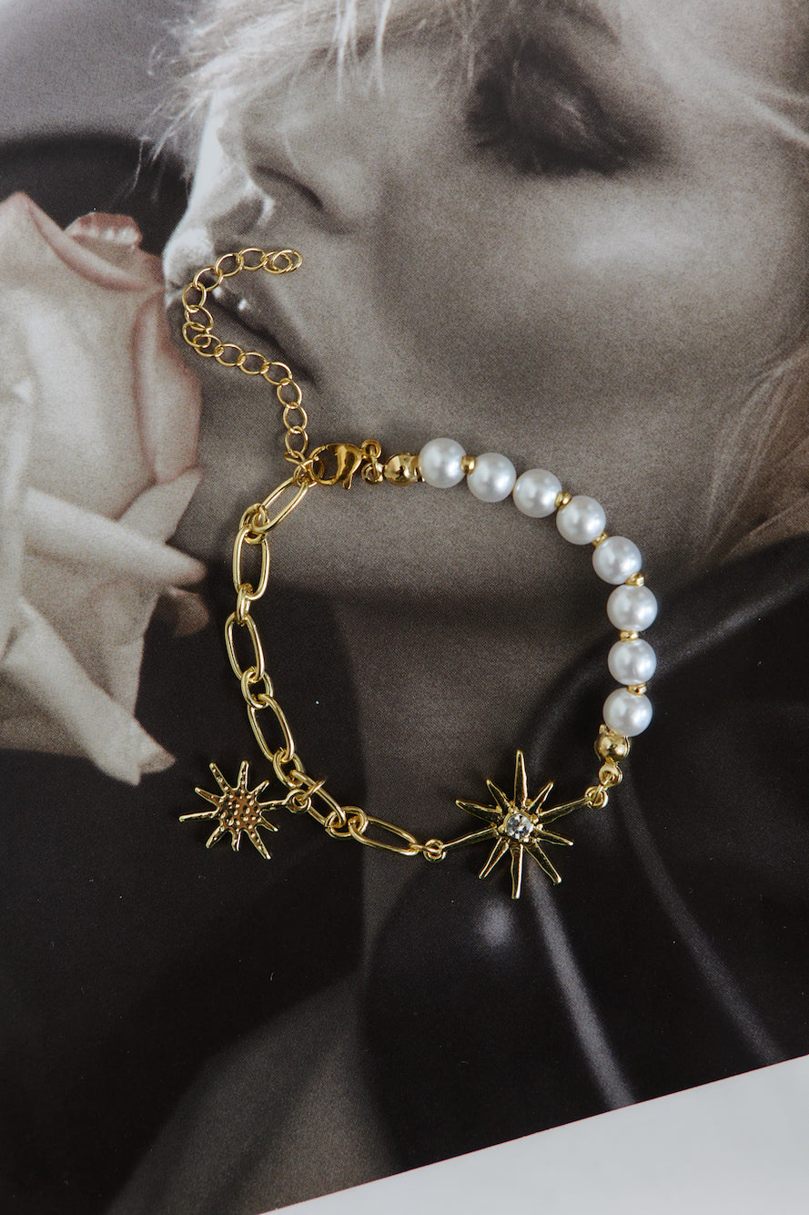 Women's gold star beaded chain bracelet — alternate angle