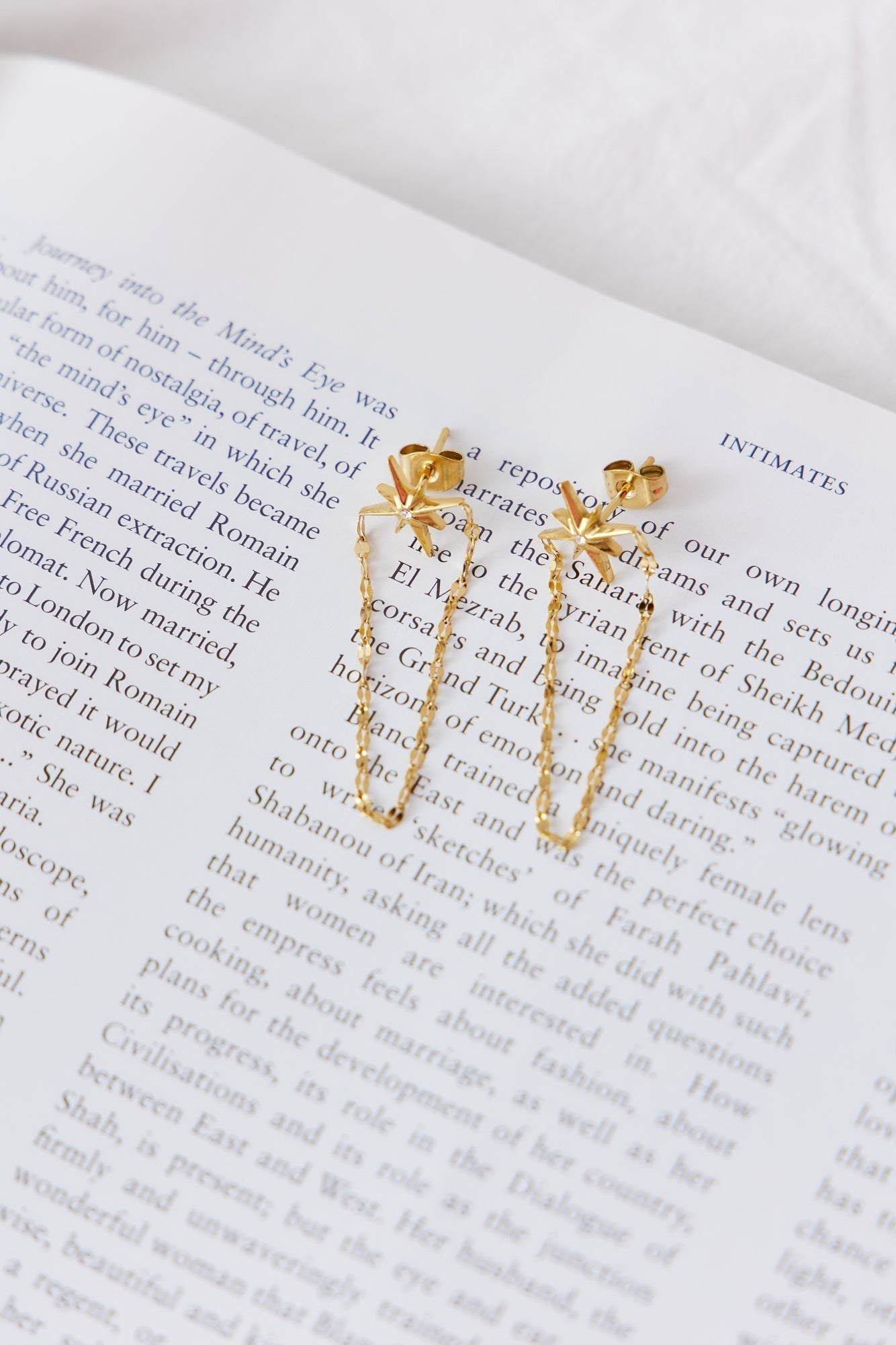 Women's gold star chain drop earrings