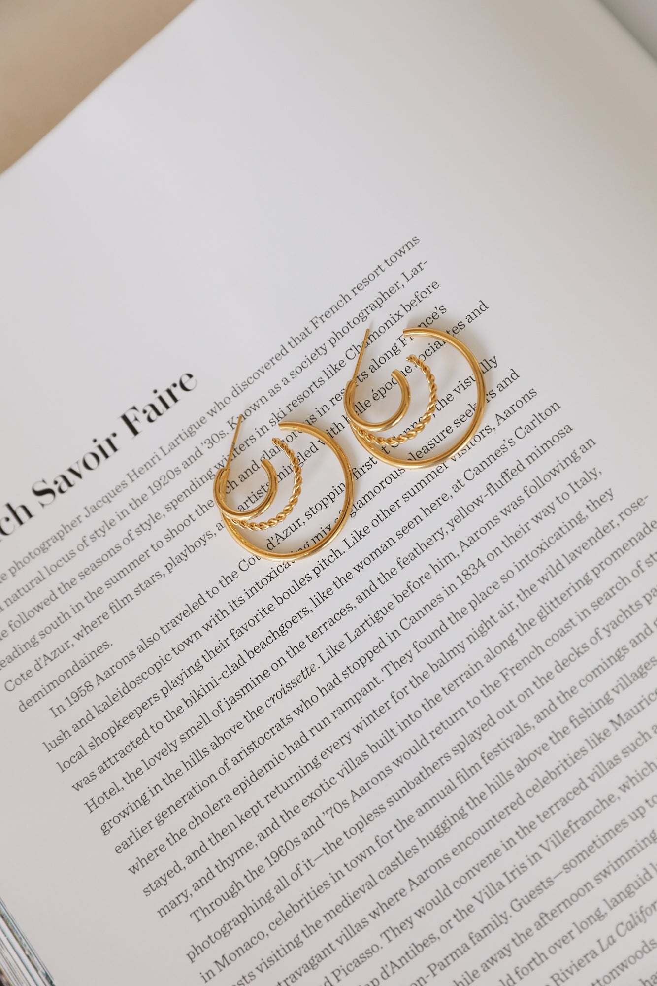Women's gold triple-layer hoop earrings