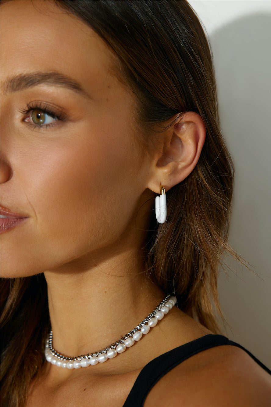 Women's gold white-tone open hoop earrings