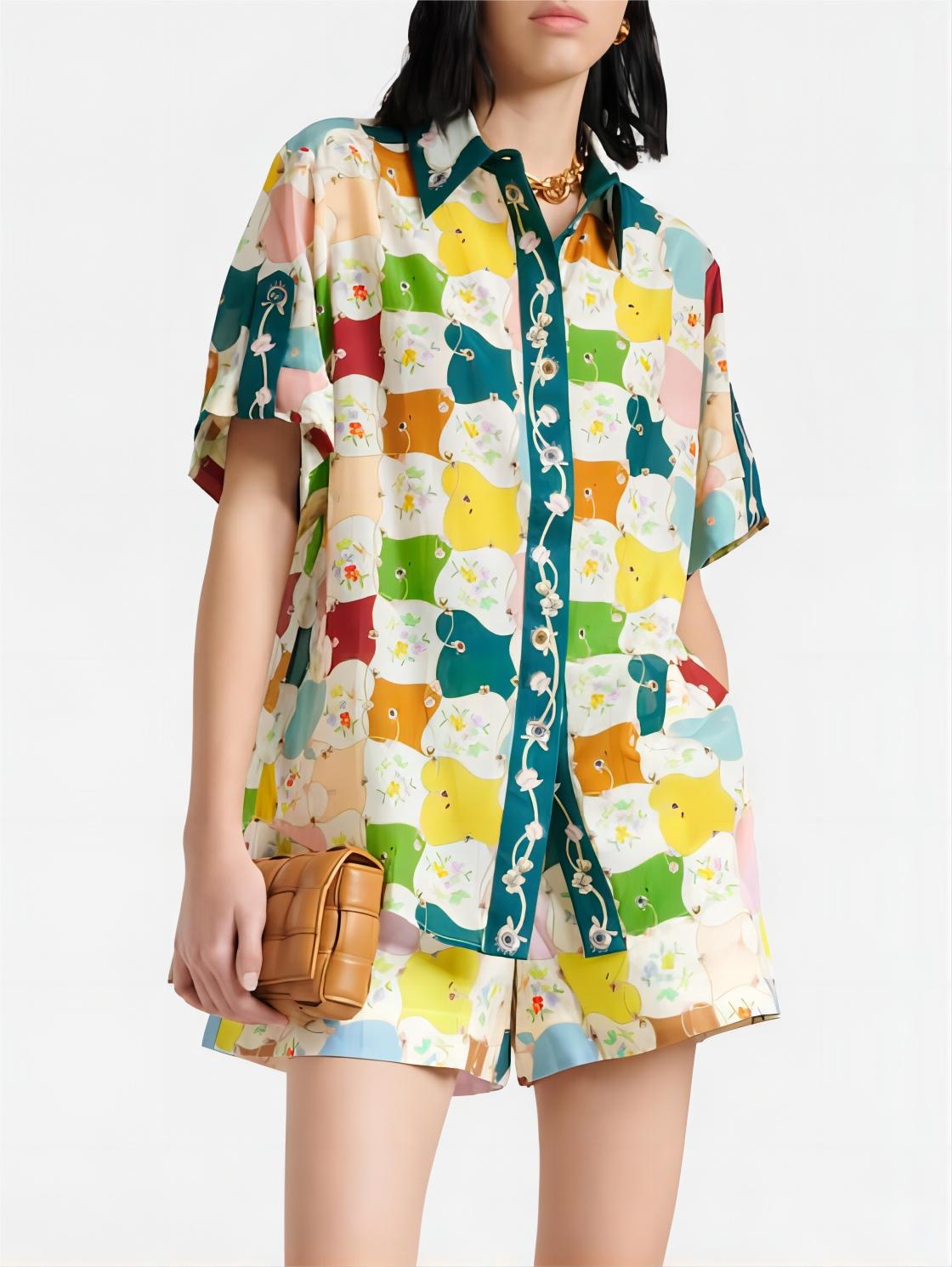 Women's Graffiti Print Shirt and Shorts Set