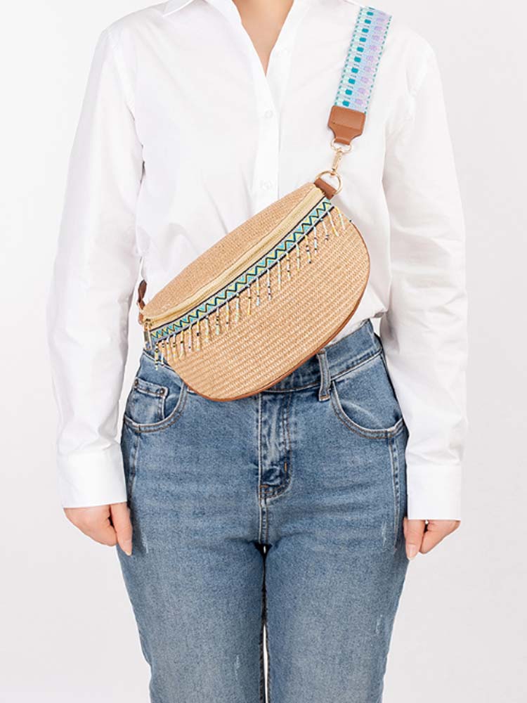 Women's grass woven chest bag