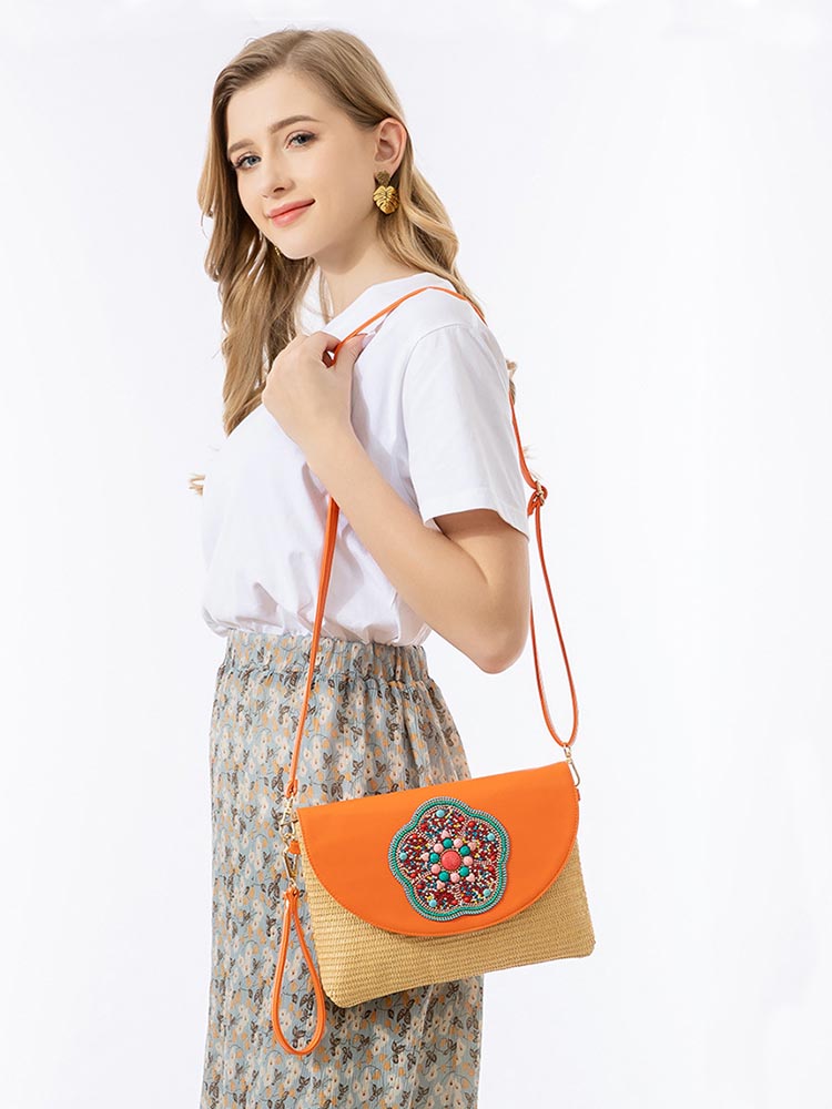 Women's grass woven crossbody bag