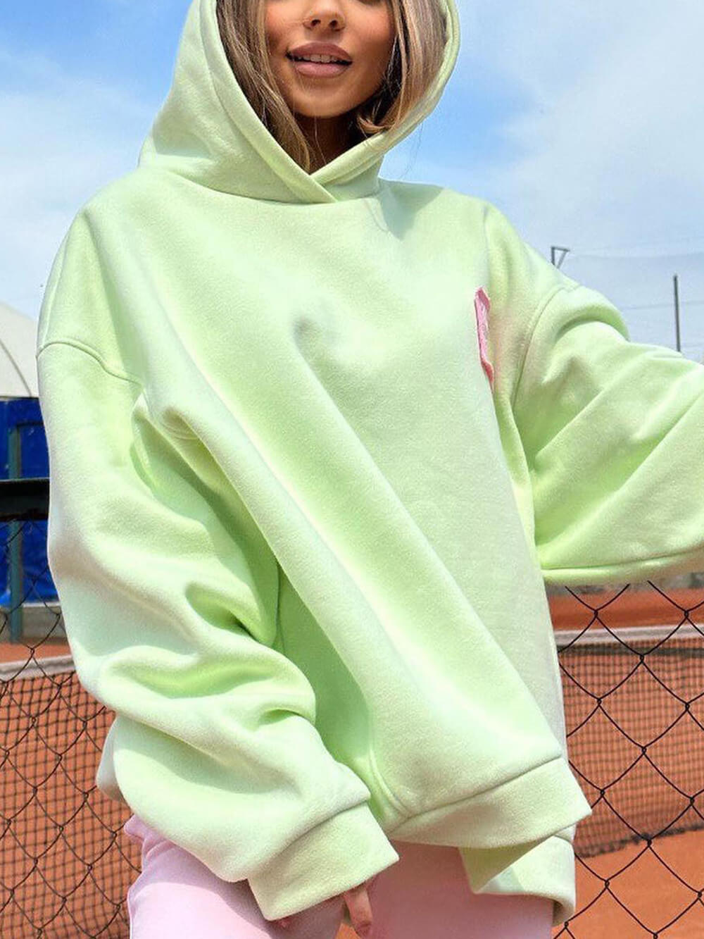Women's green loose fit cotton sweatshirt — alternate angle