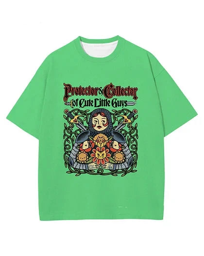 Women's Green Little Guys Print T-Shirt