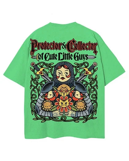 Women's Green Little Guys Print T-Shirt — back view