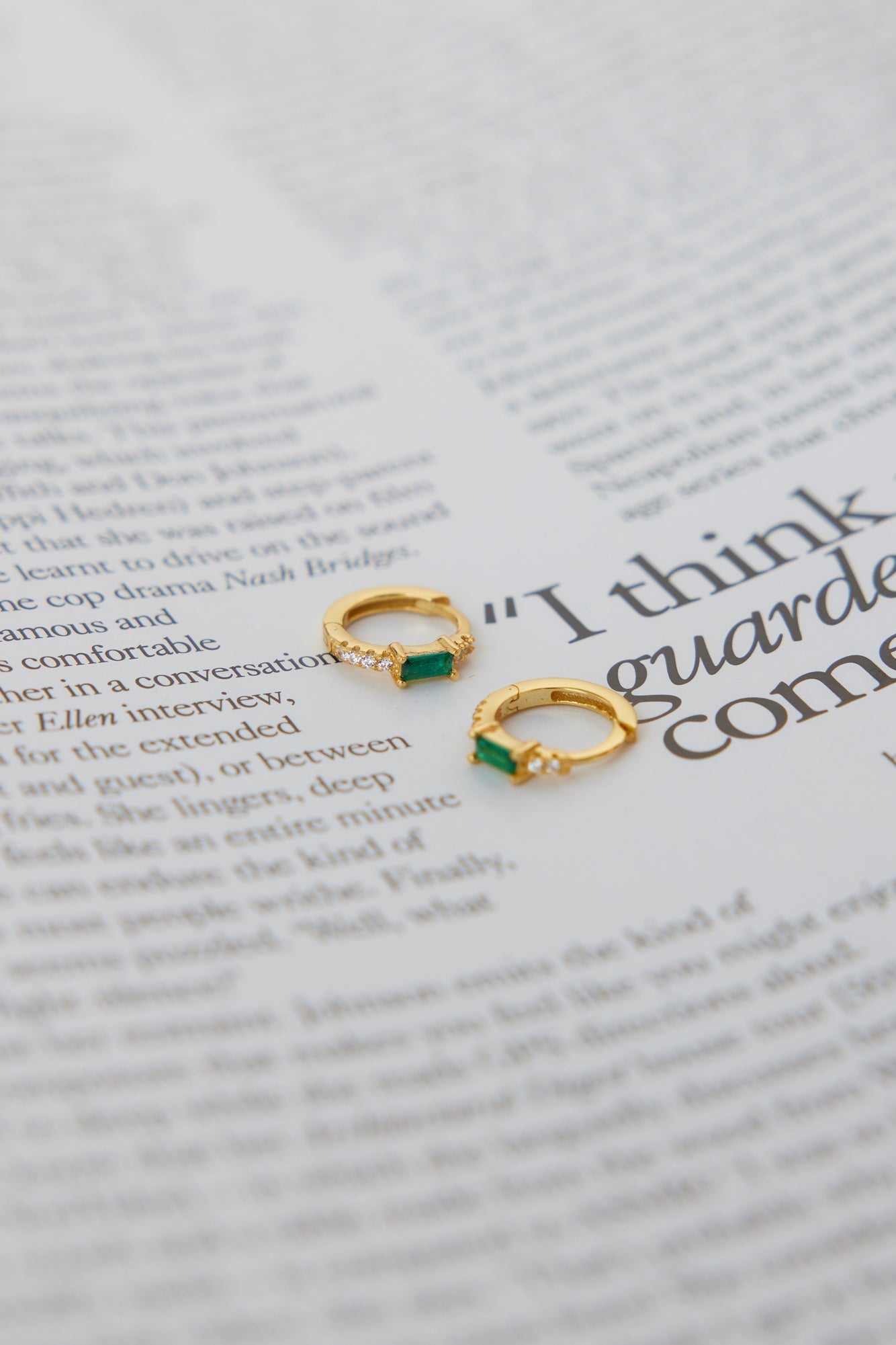 Women's green cubic zirconia hoop earrings — alternate angle