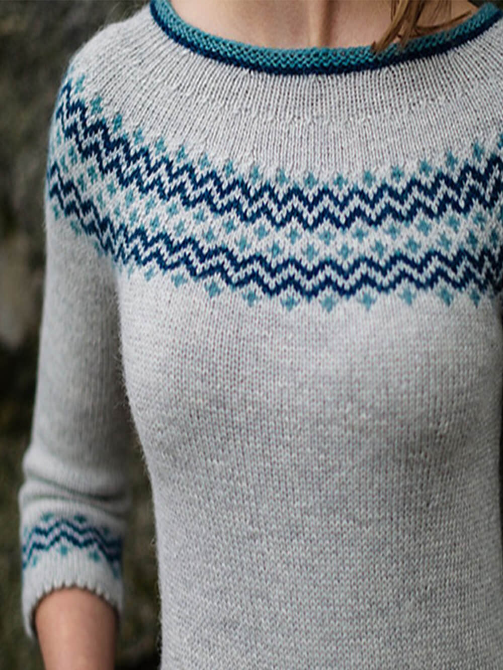 Women's grey crew neck knit sweater