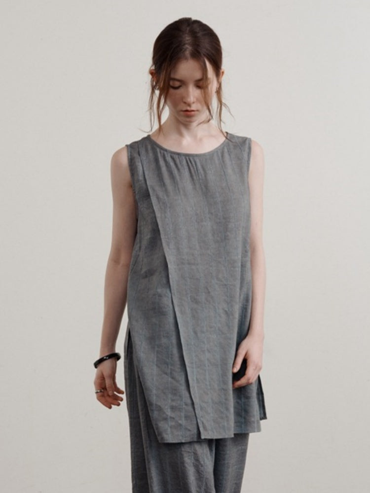 Women's grey tie-dye jacquard sleeveless mini dress