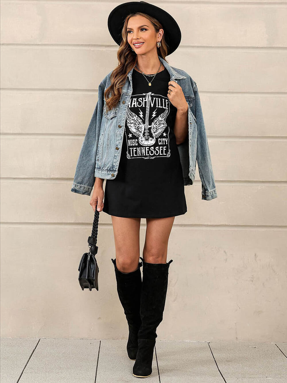 Women's Guitar Print T-Shirt Dress — styled look
