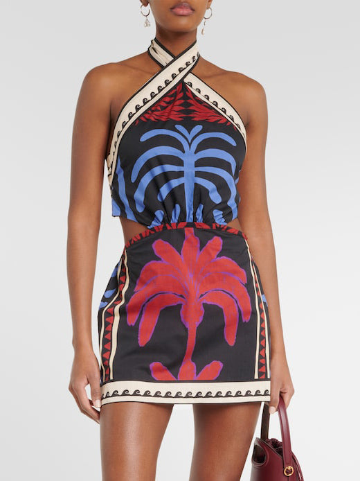 Women's halter neck floral mini dress
