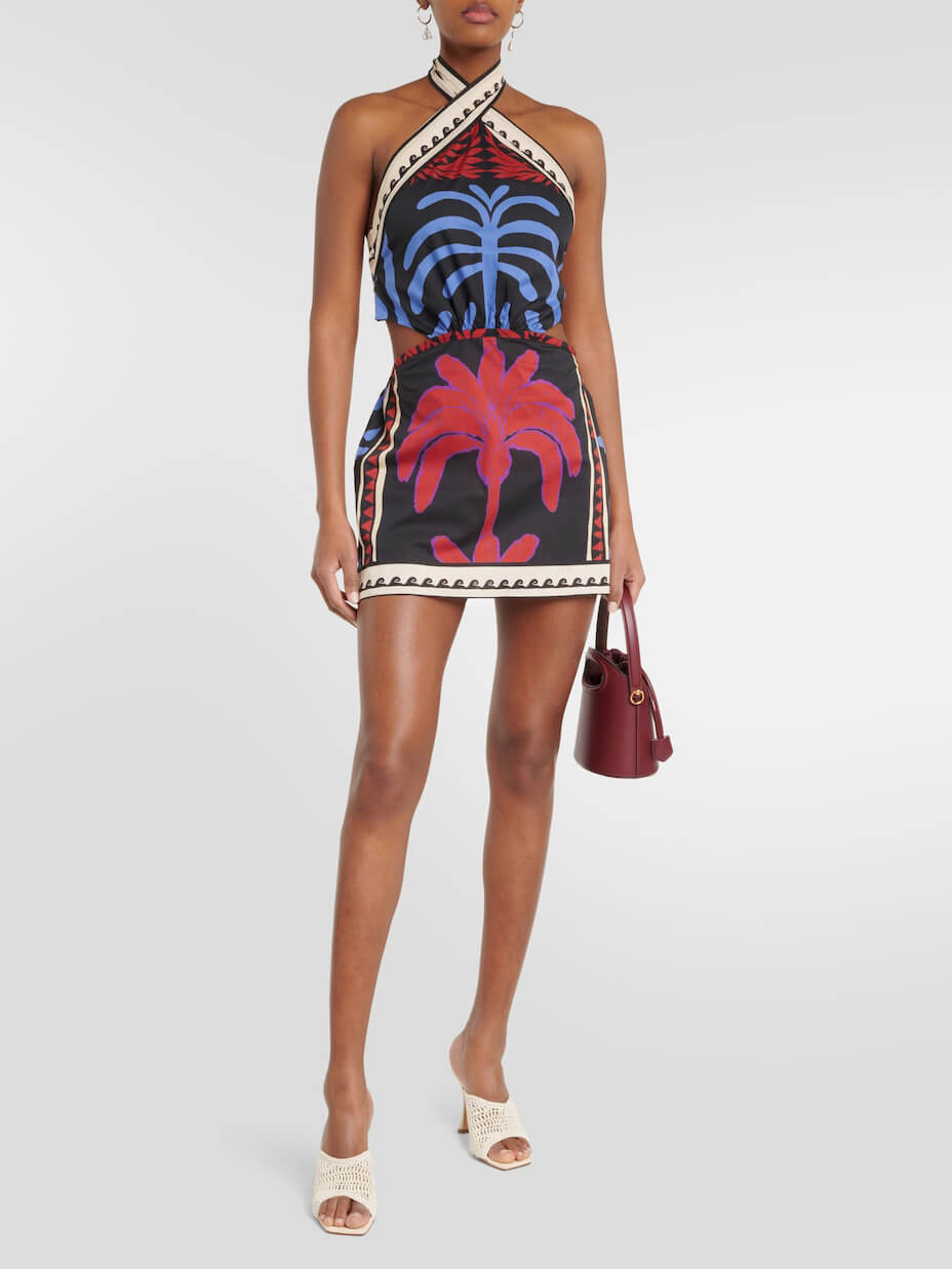 Women's halter neck floral mini dress — back view