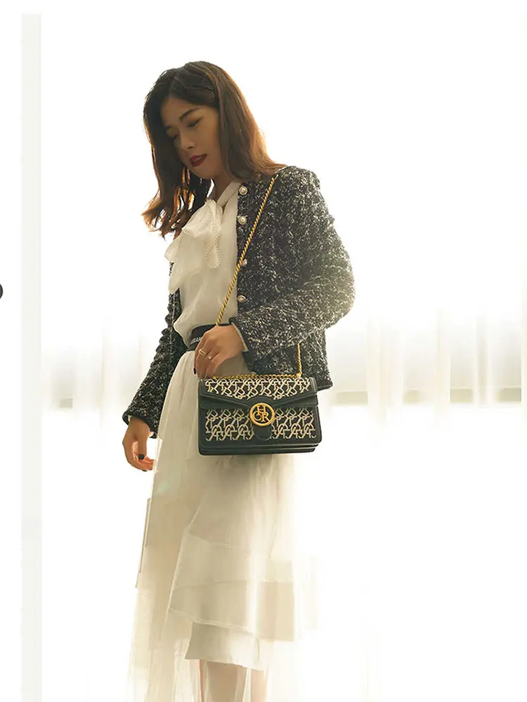 Women's jacquard stitch backpack bag — alternate angle