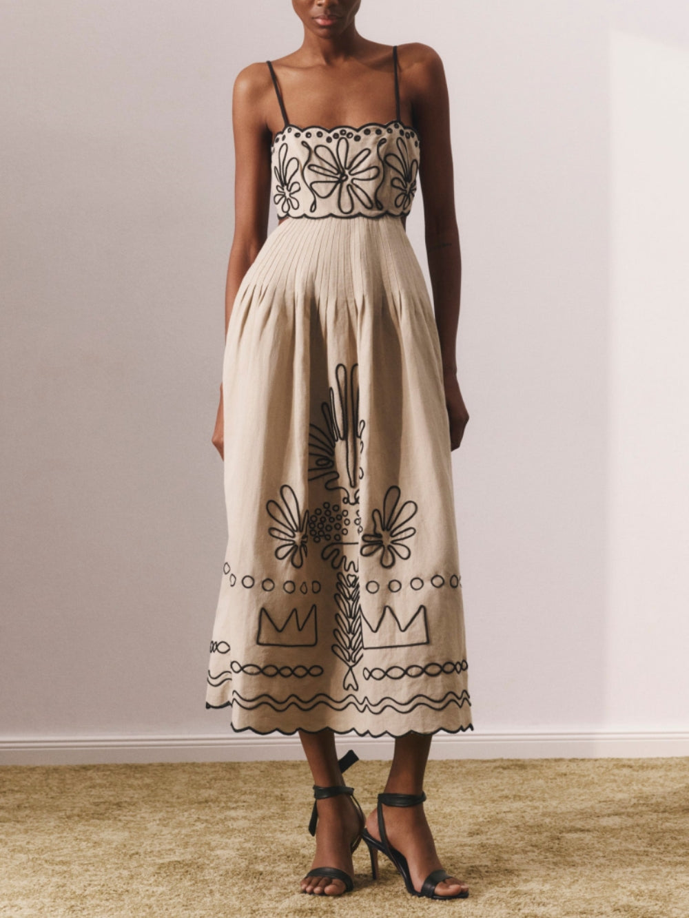 Women's khaki printed strap midi dress