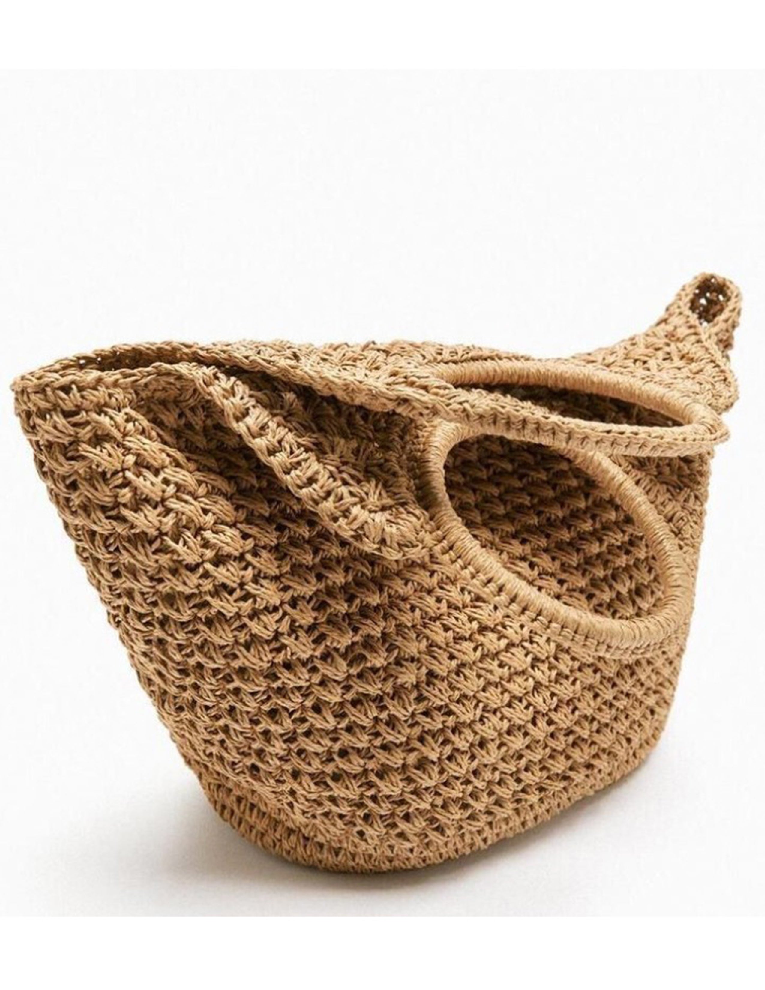 Women's khaki straw basket bag — alternate angle