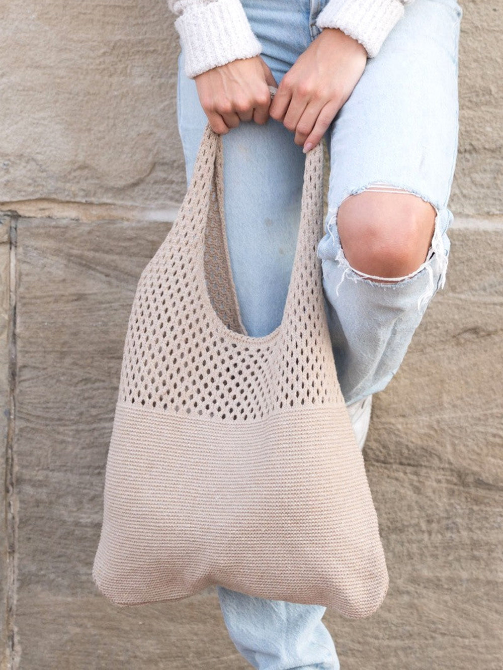 Women's Khaki Textured Knit Hobo Bag