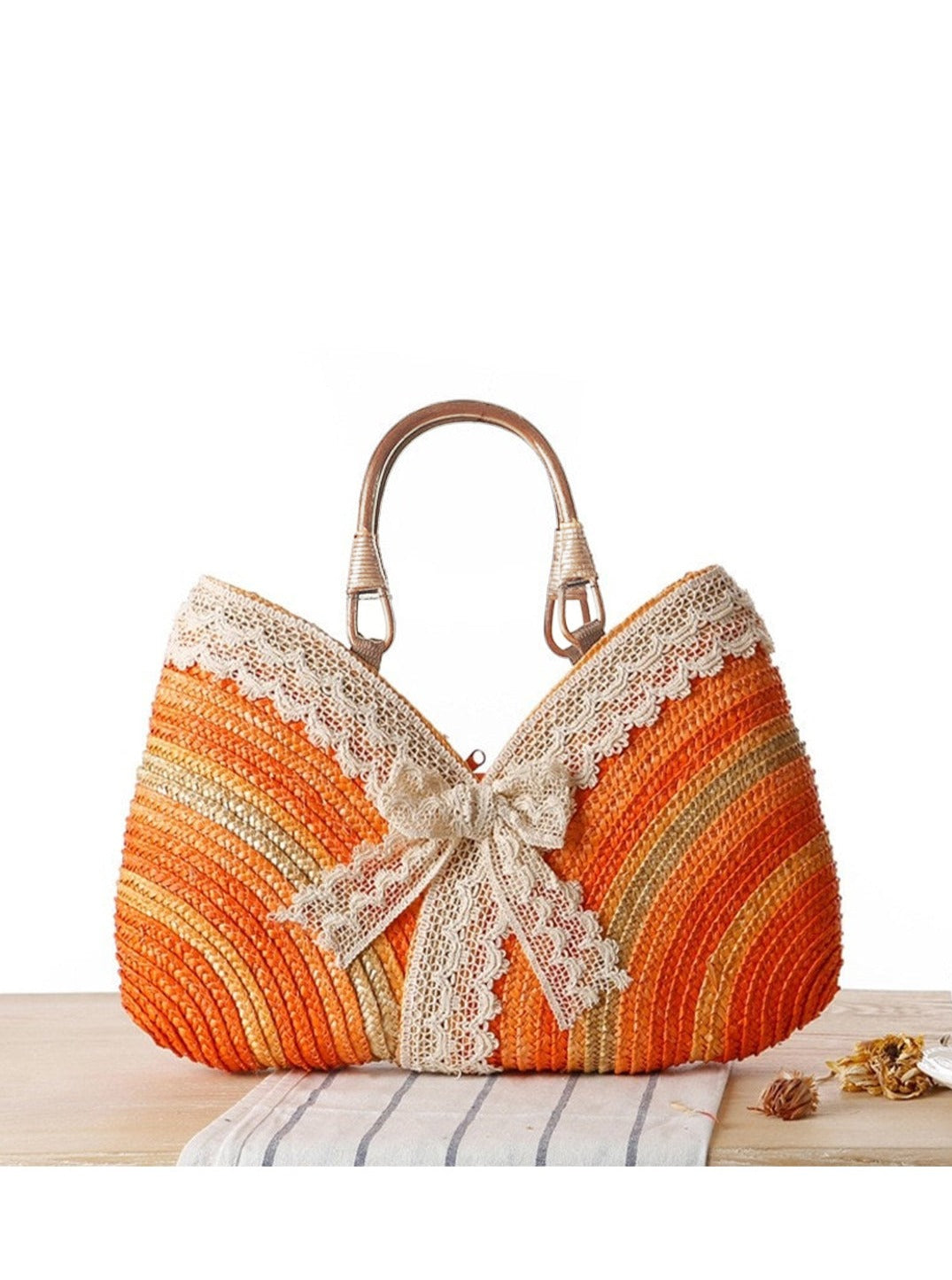 Women's lace patchwork woven tote bag — alternate angle