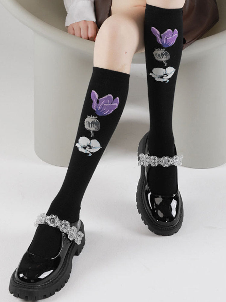 Women's lace-trim knee-high socks — alternate colour