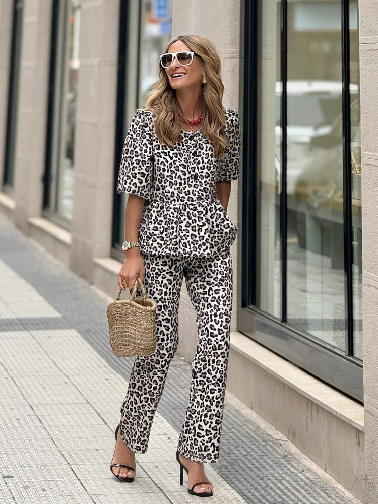 Women's Leopard Print Cardigan and Pants Set