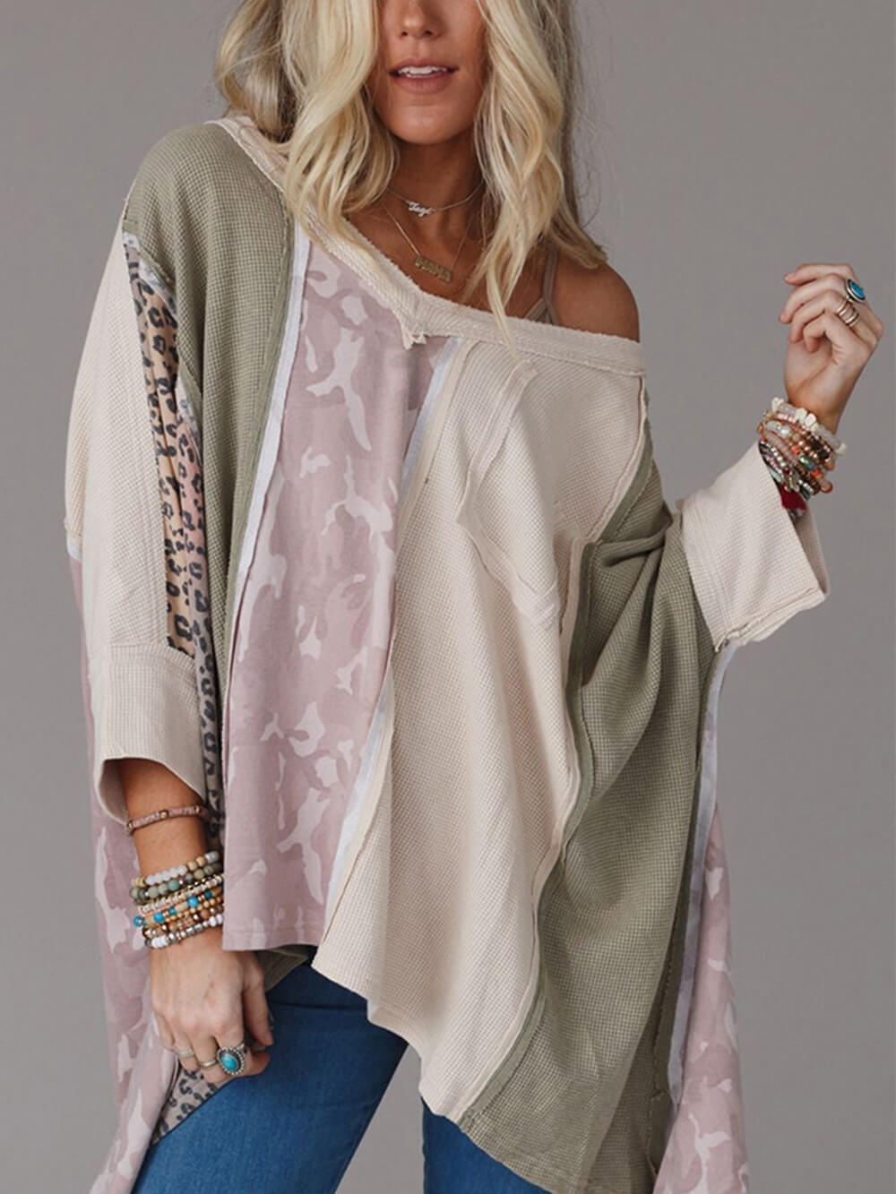 Women's White Leopard Print Patchwork Sweatshirt