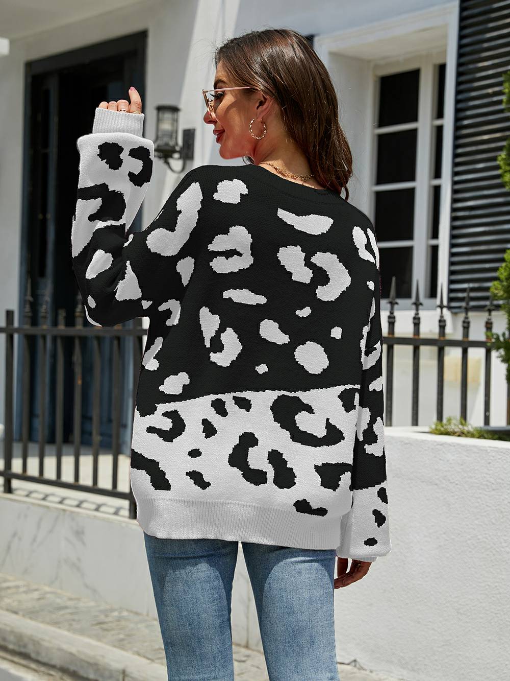Women's leopard print knit sweater