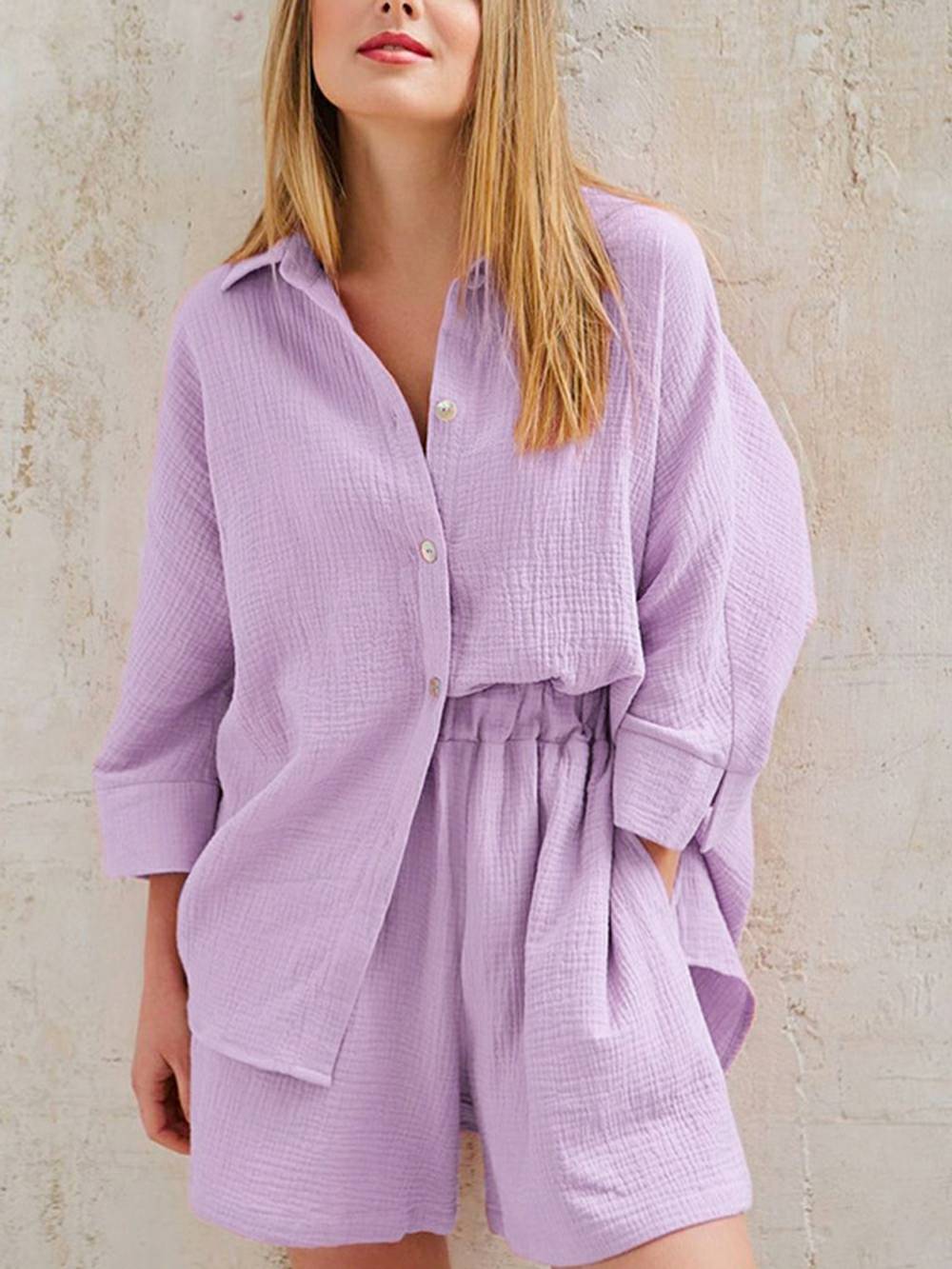 Women's linen-cotton blouse and shorts co-ord set — colour option
