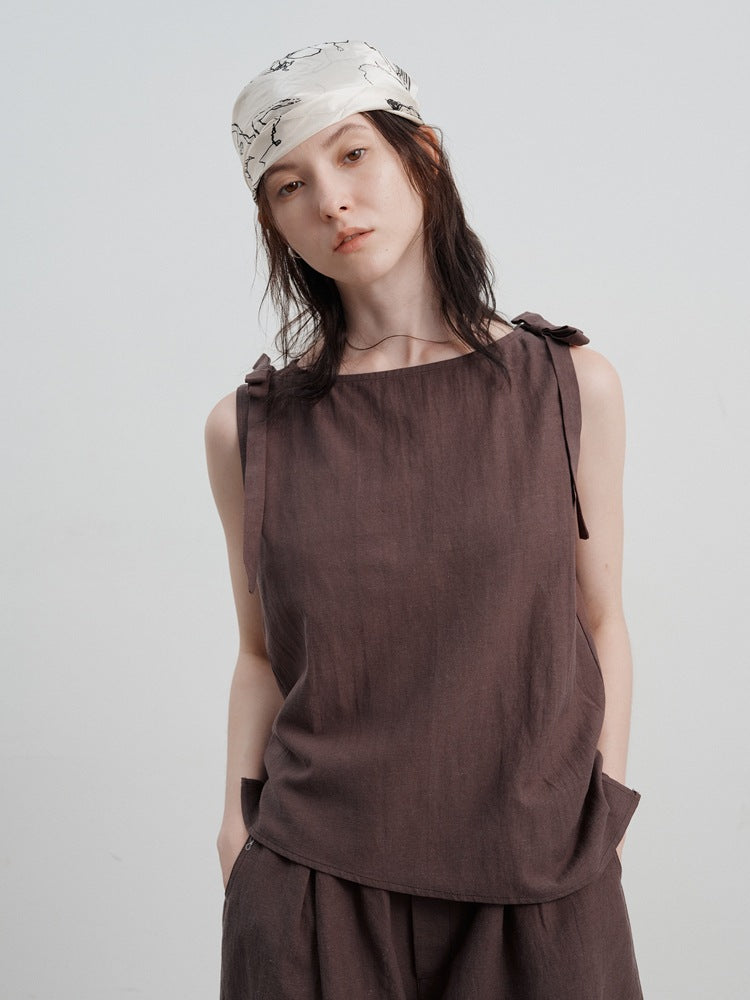 Women's Linen Tank Top with relaxed, loose fit for summer